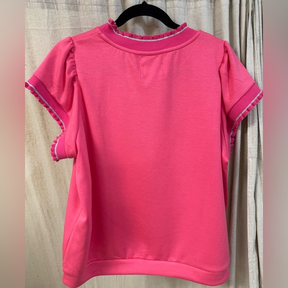 Umgee Pink Short Sleeve Tee with Cap Sleeves - Picture 2 of 4